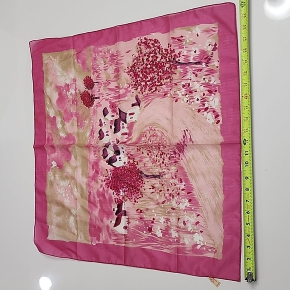 Pink Tan White Cream Countryside Print 100% Polyester Scarf - Picture 3 of 7